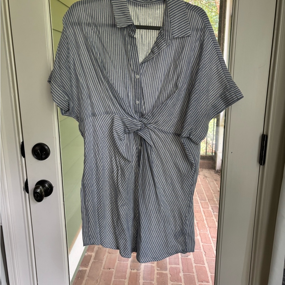 Striped Button-Up Dress with Knot Detail